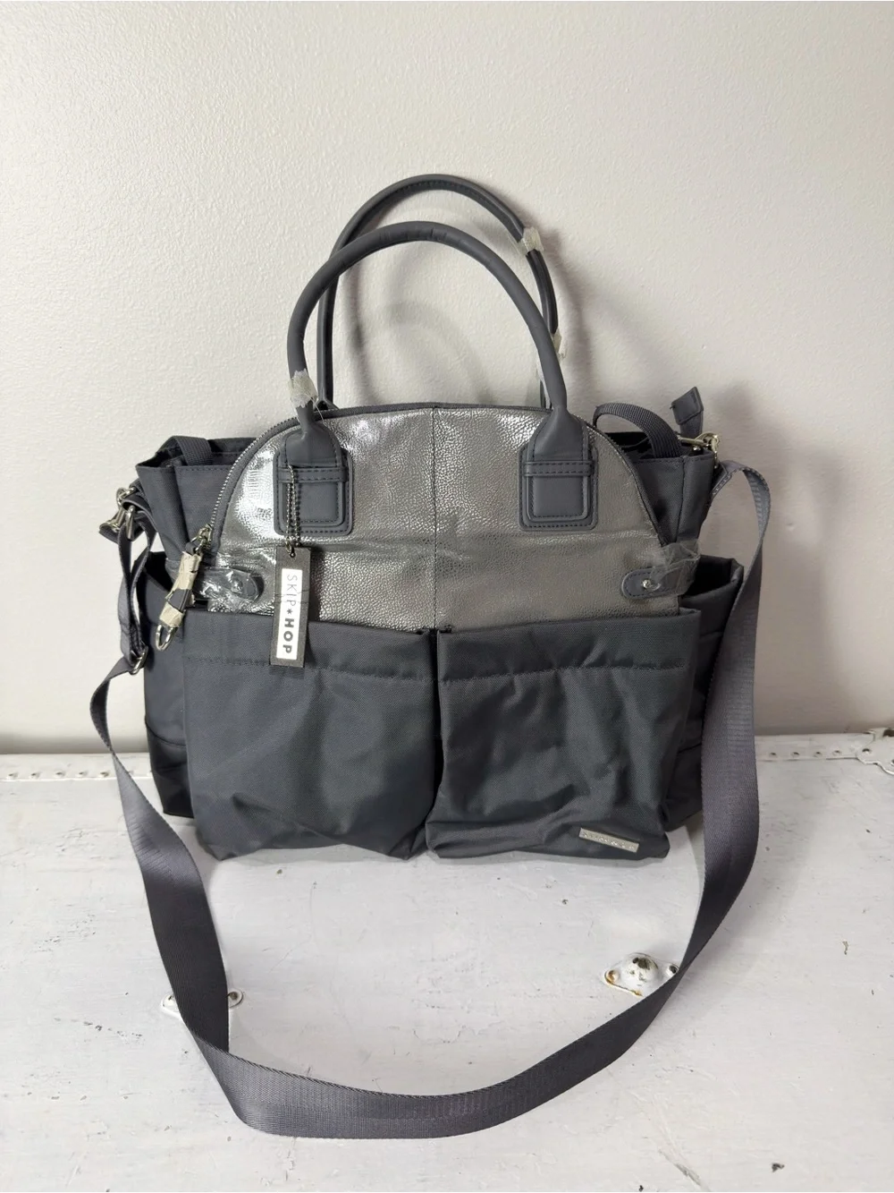 Skip Hop Chelsea Satchel Changing Bag in Charcoal Shimmer NWT